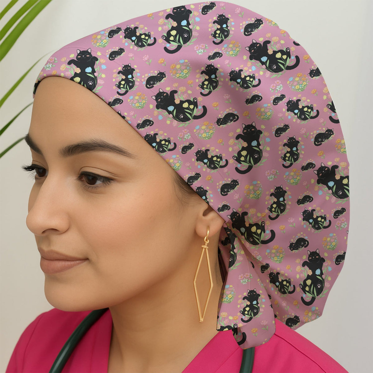 Cats Cute Poses Floral Scrub Cap