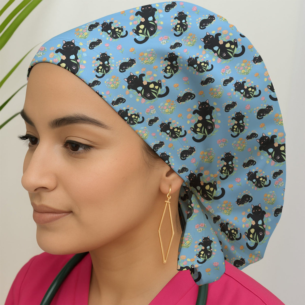 Cats Cute Poses Floral Scrub Cap