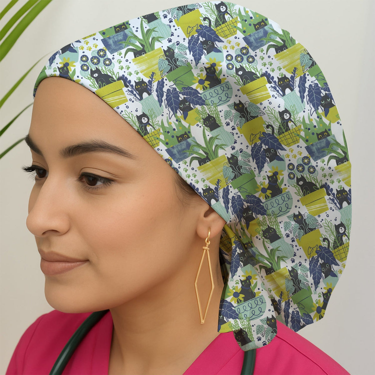 Black Cat Planter Garden Scrub Cap