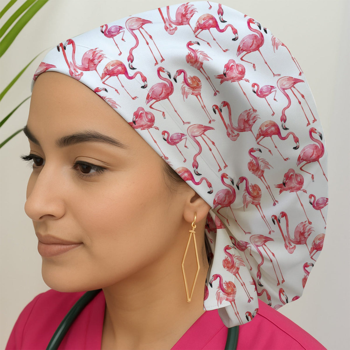 Pink Flamingo Tropical Bird Scrub Cap