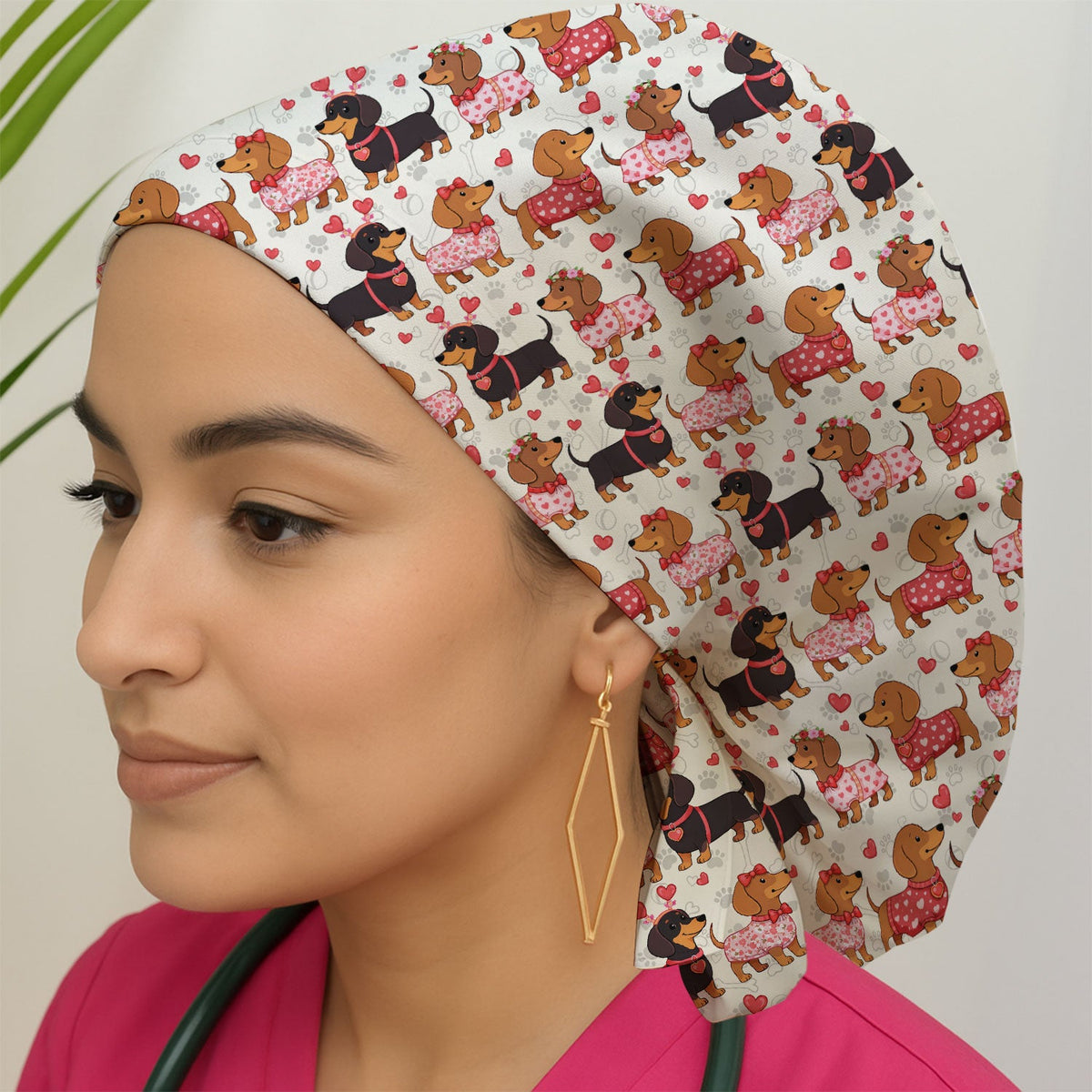 Valentine Dachshund Love Scrub Cap