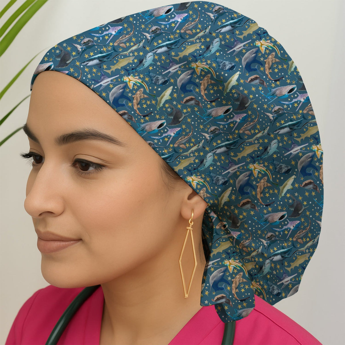 Colorful Shark Ocean Scrub Cap