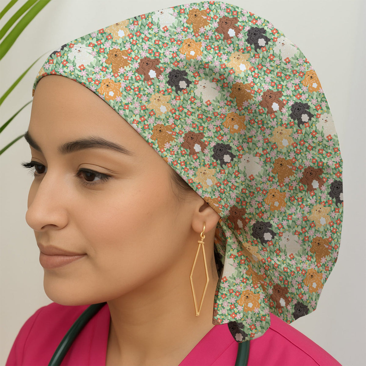 Poodle Dogs Floral Scrub Cap