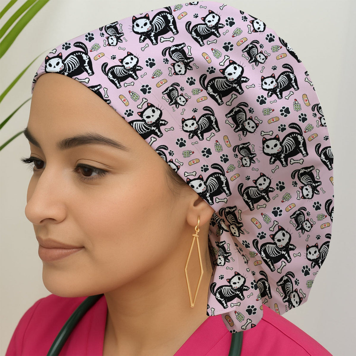 Skeleton Cat Medical Scrub Cap