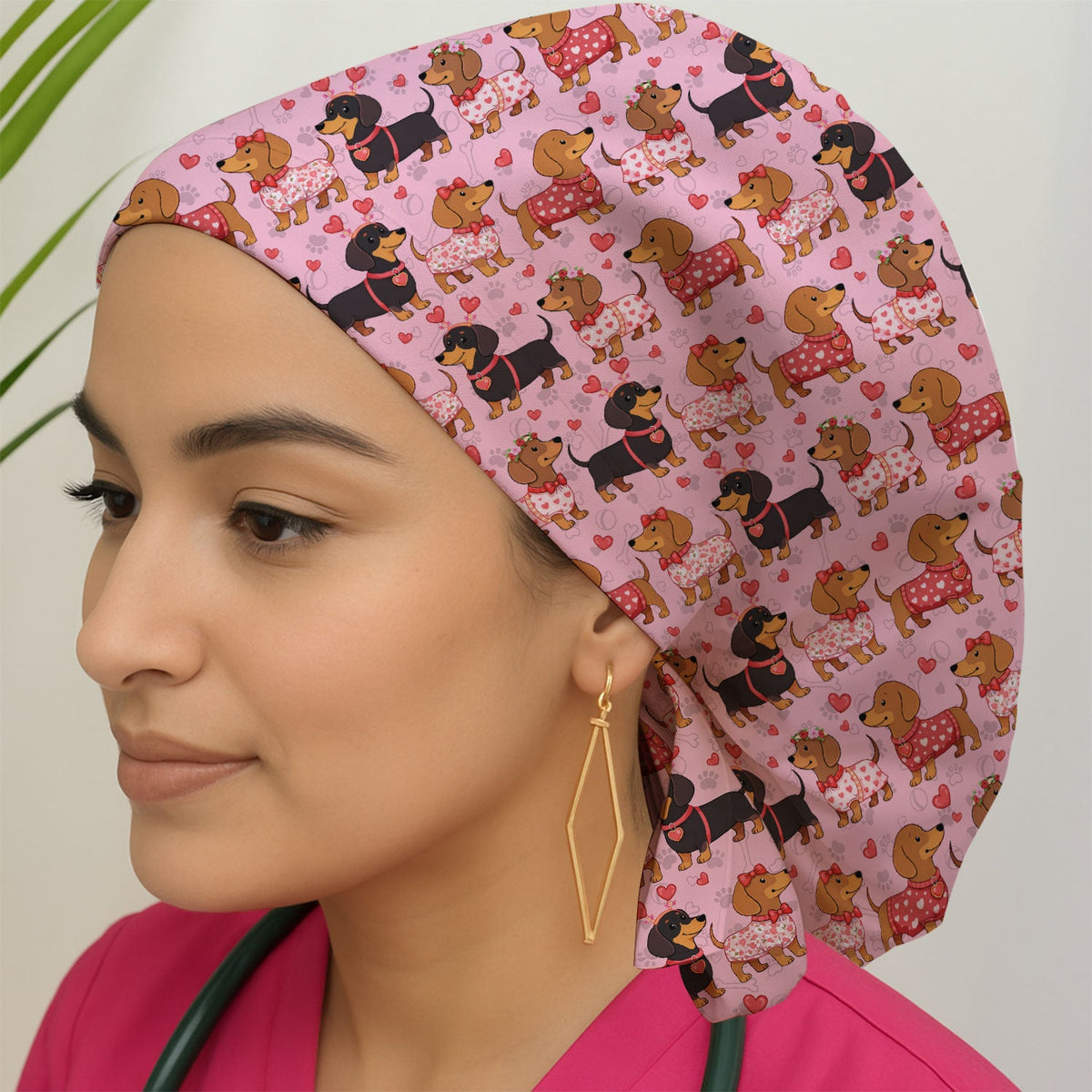 Valentine Dachshund Love Scrub Cap