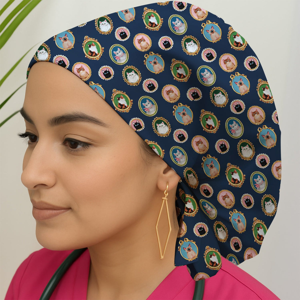 Vintage Cat Portrait Scrub Cap