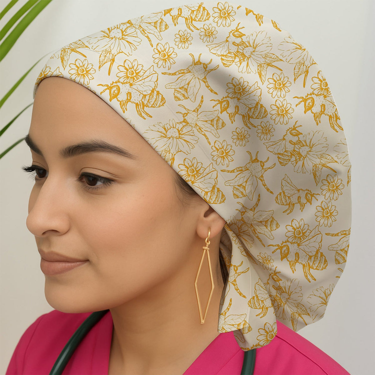 Honey Bee Flower Sketch Scrub Cap