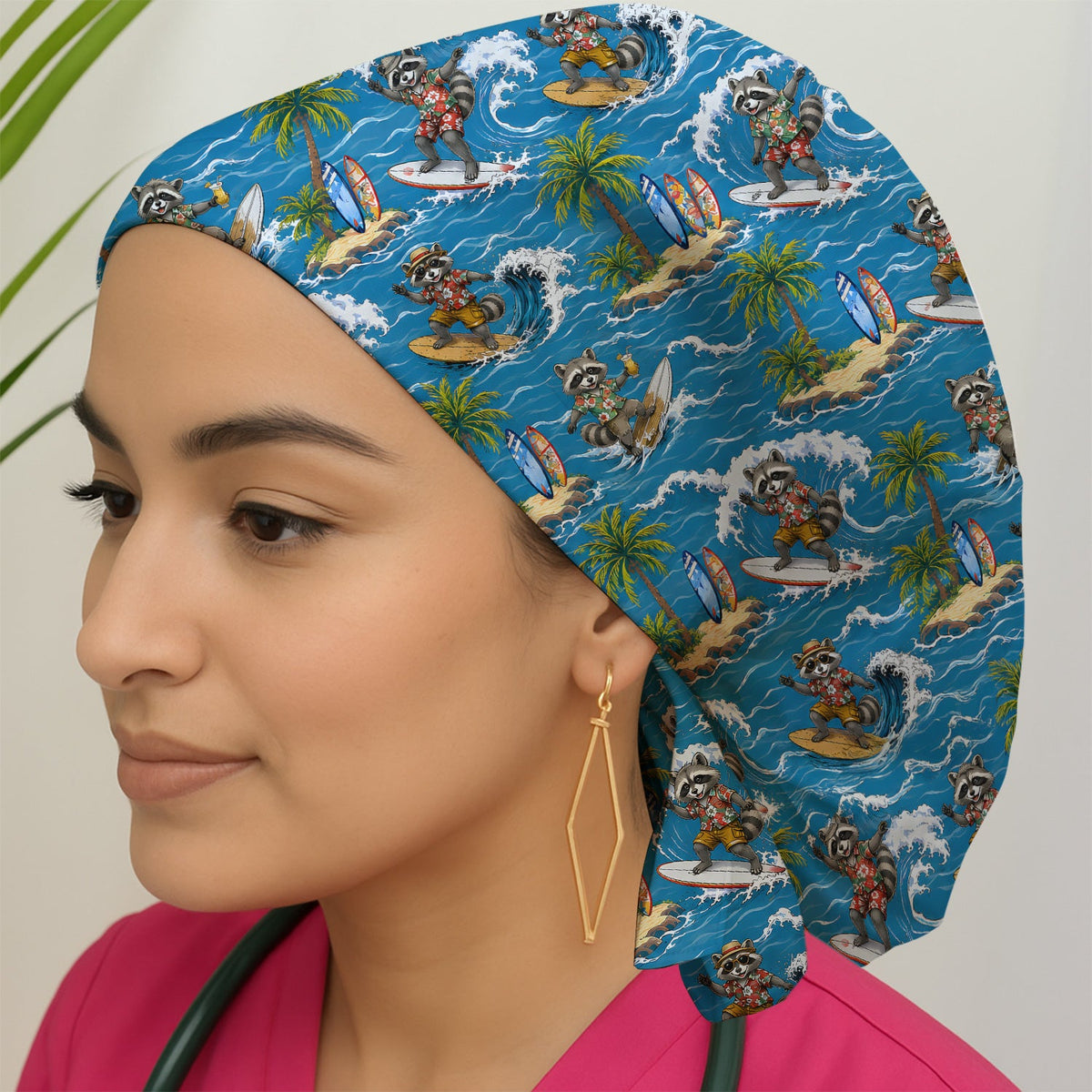 Tropical Surfing Raccoon Island Scrub Cap