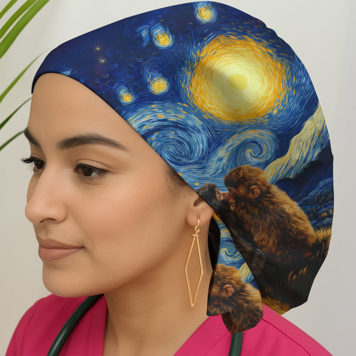 Romantic Monkey Night Sky Scrub Cap