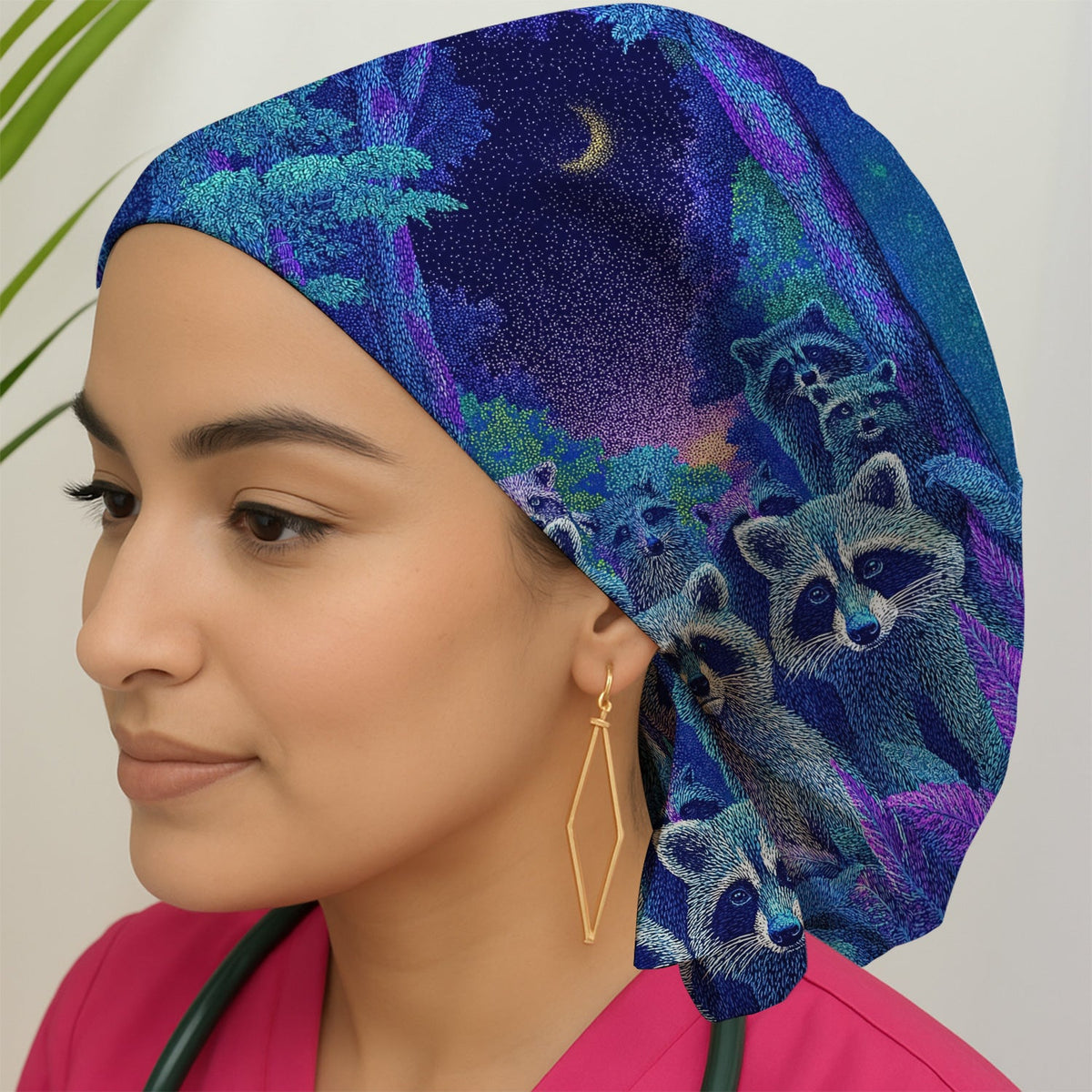 Moonlit Raccoon Scrub Cap
