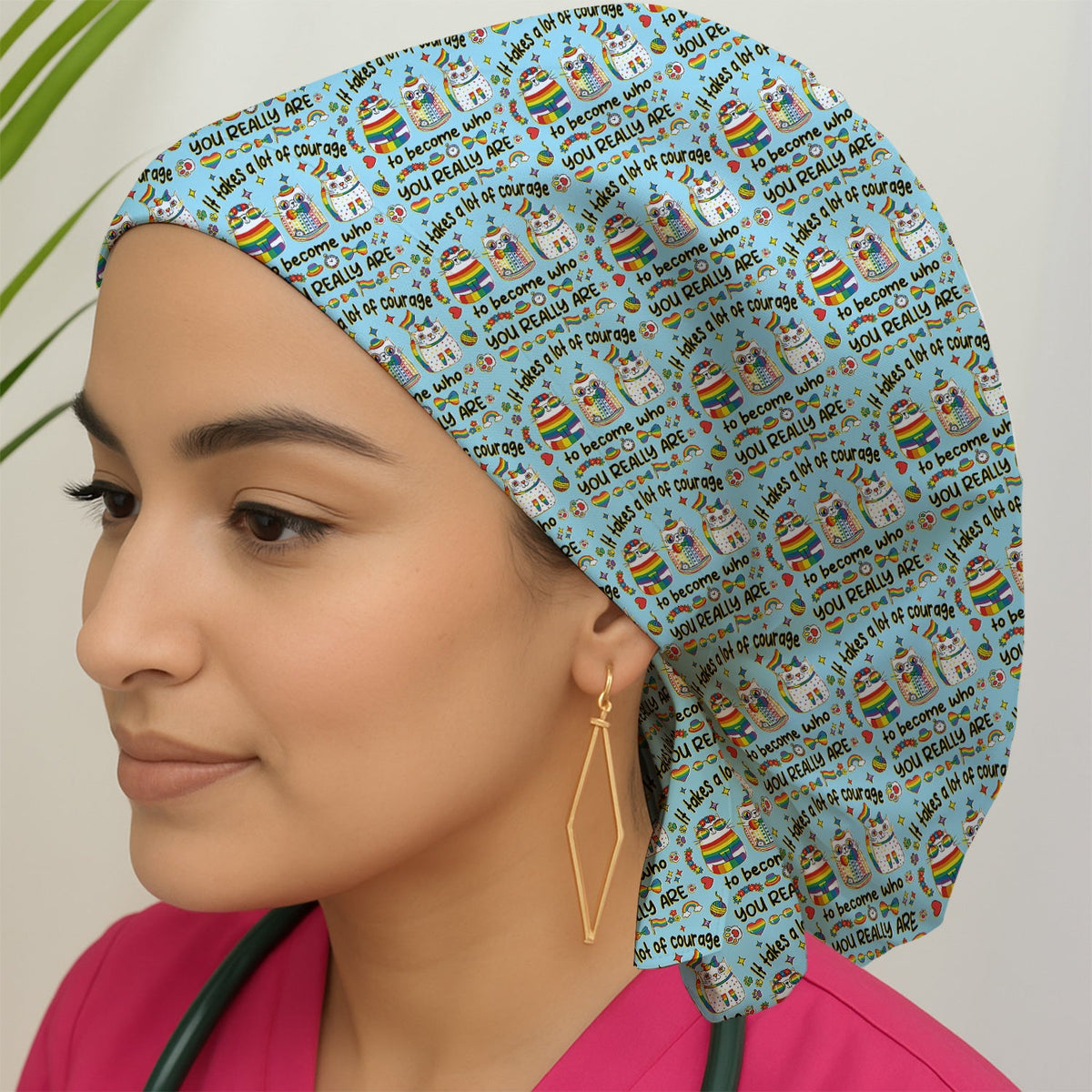 Nurse Rainbow Cat Courage Scrub Cap