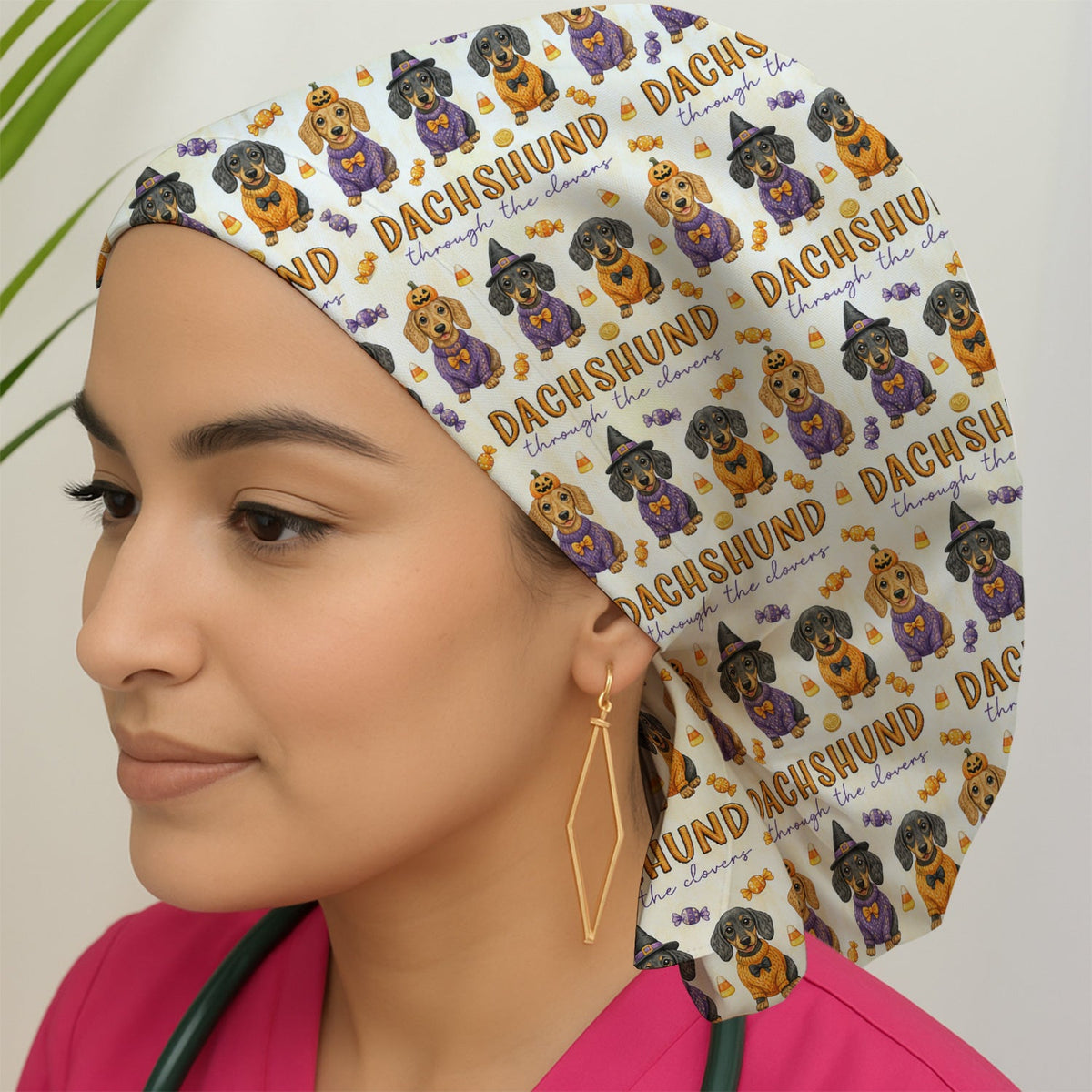 Candy Dachshund Scrub Cap