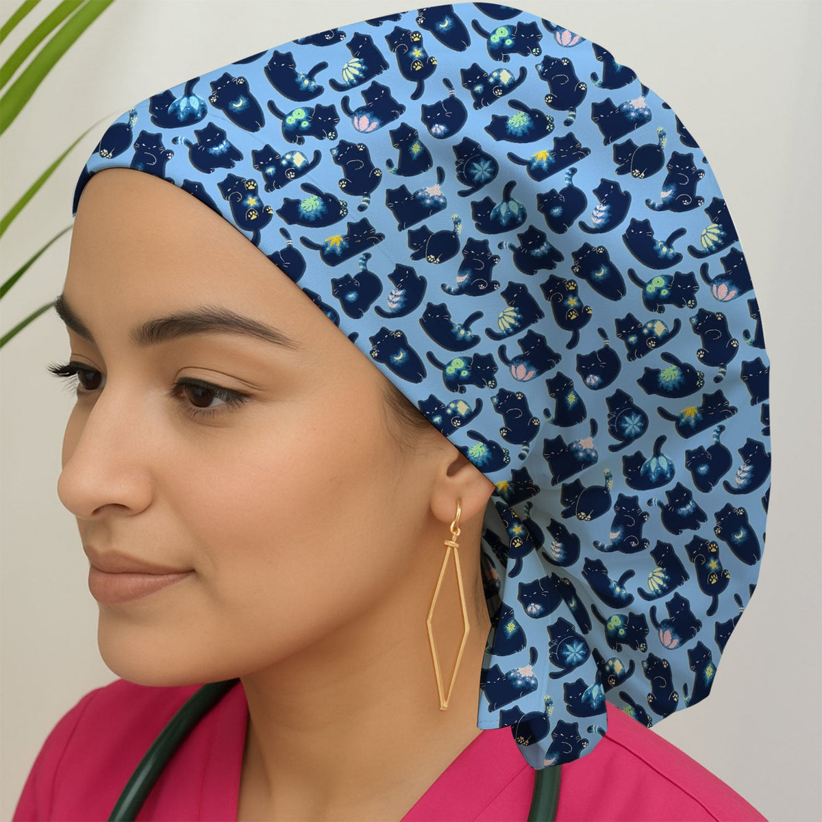 Midnight Black Cat Scrub Cap