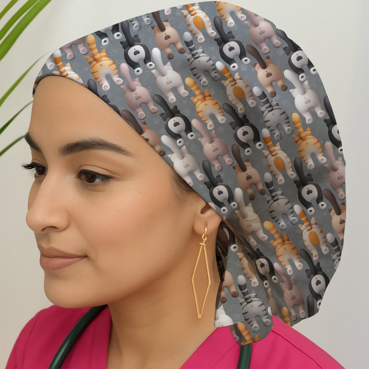 Cat Butt Paw Print Scrub Cap
