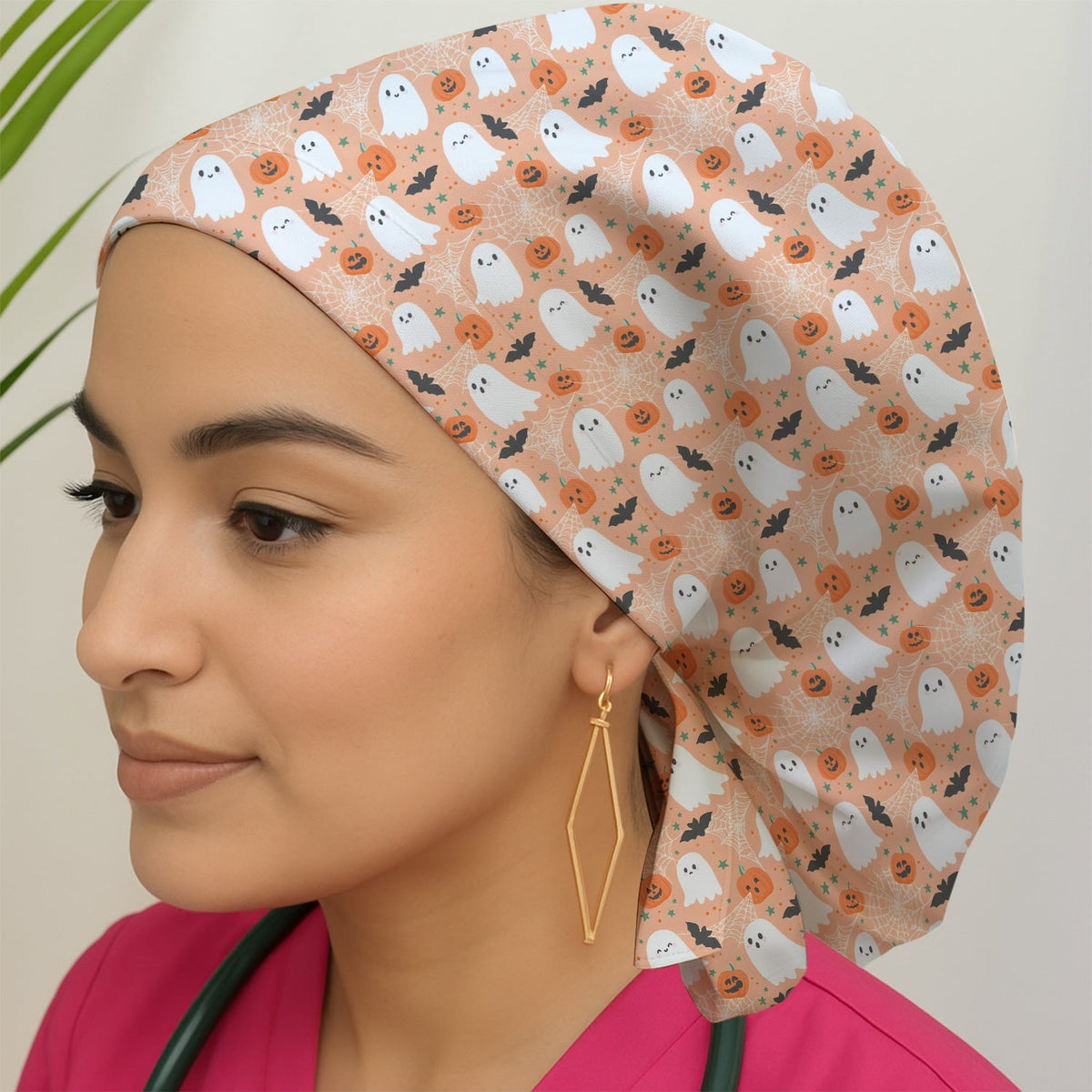 Halloween Ghost Pumpkin Scrub Cap