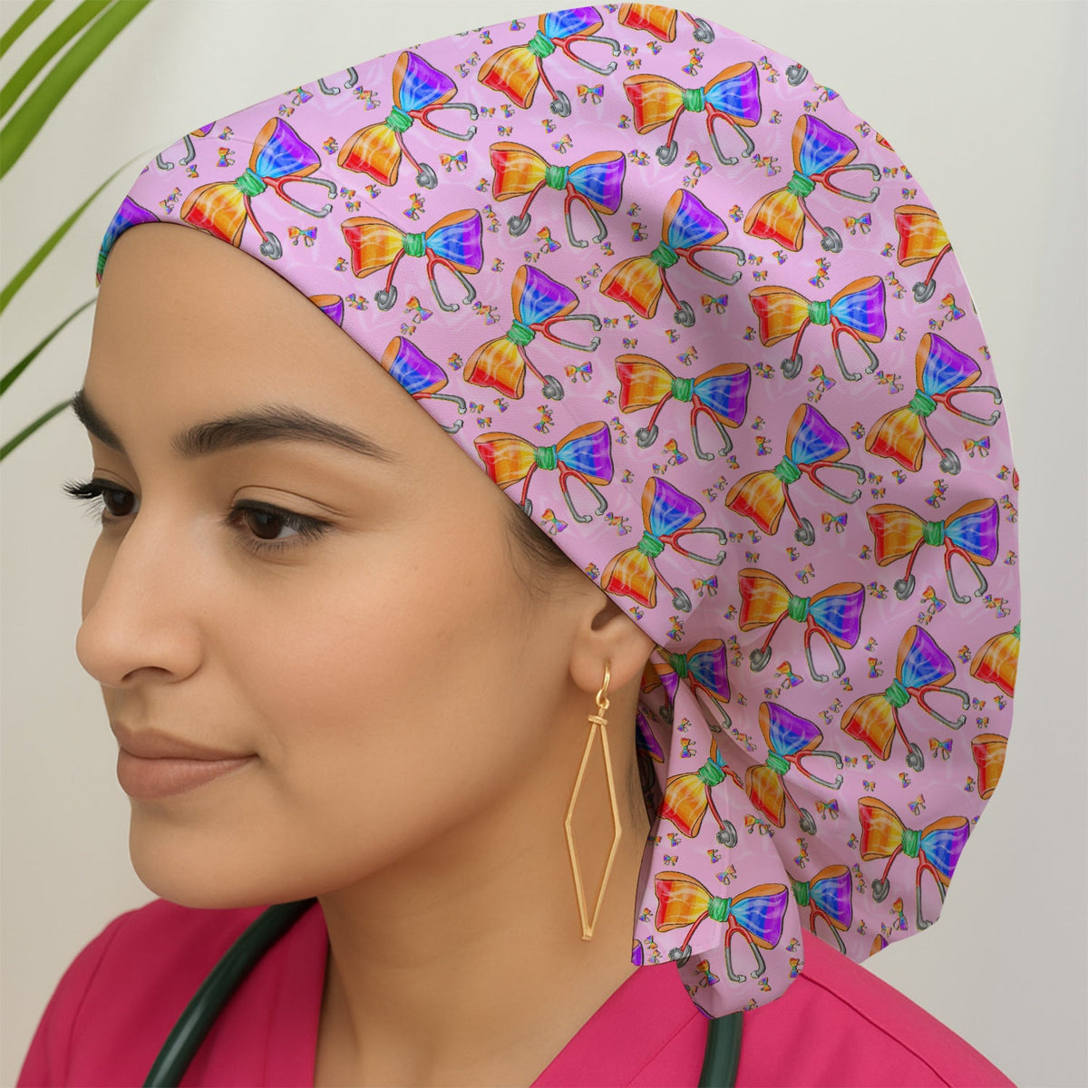 Colorful Rainbow Bow Stethoscope Scrub Cap