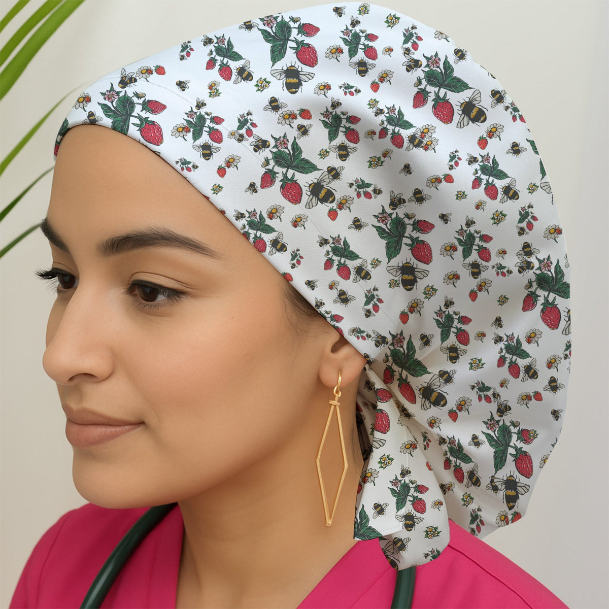 Strawberry Bee Daisy Scrub Cap