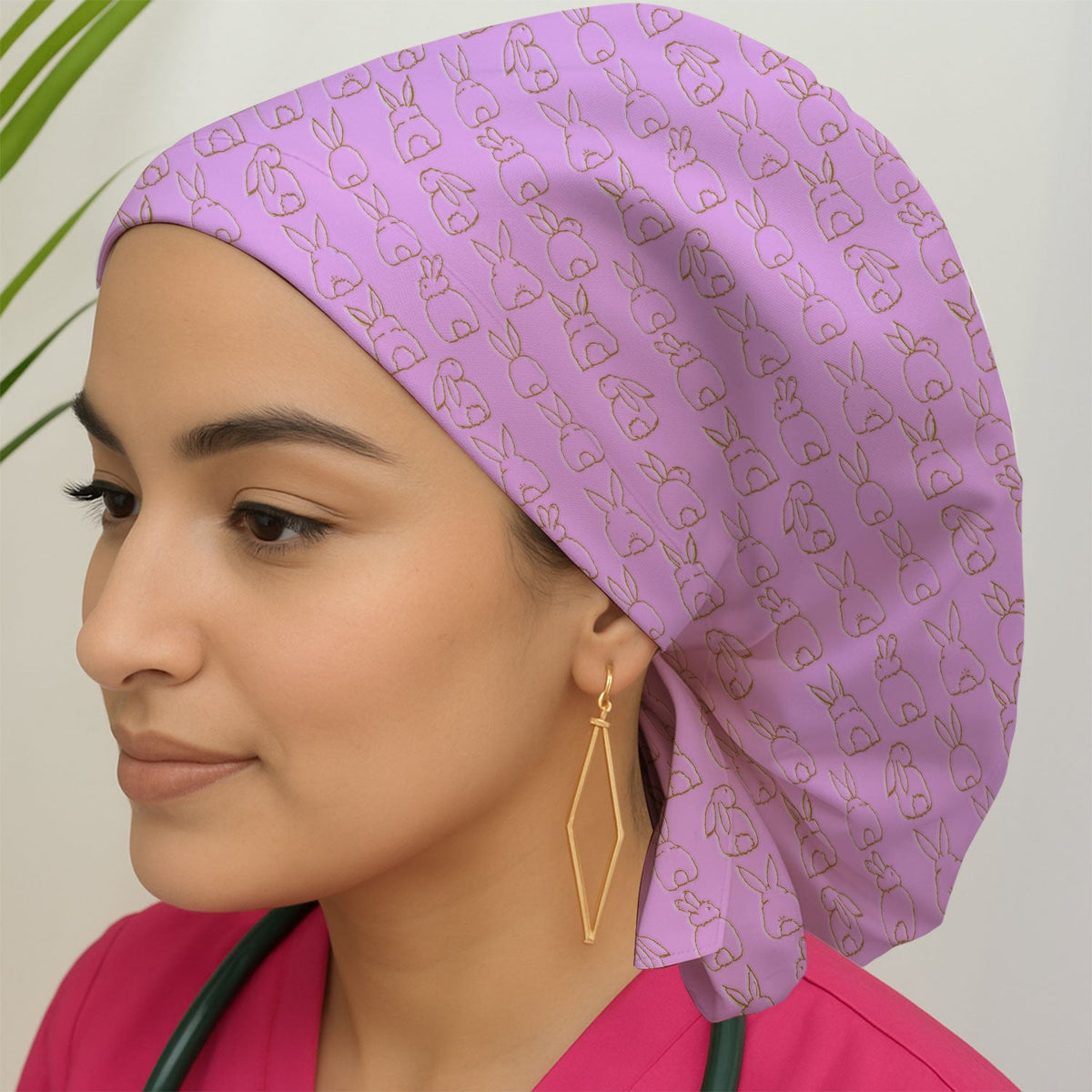 Cartoon Bunny Line Art Scrub Cap