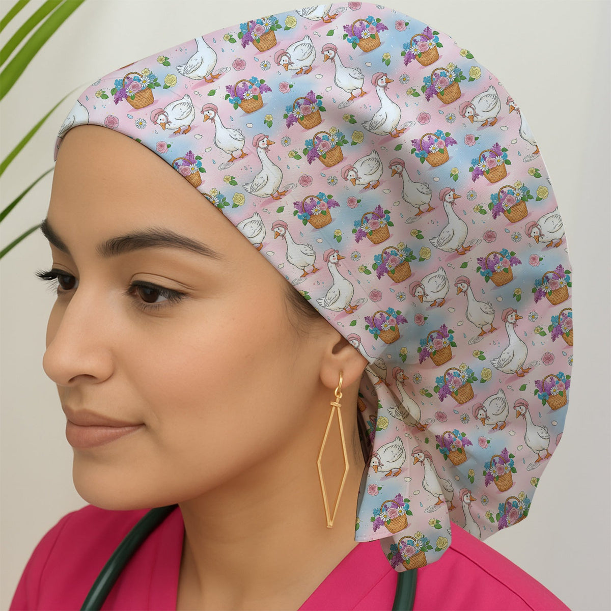 Spring Goose Flower Basket Scrub Cap