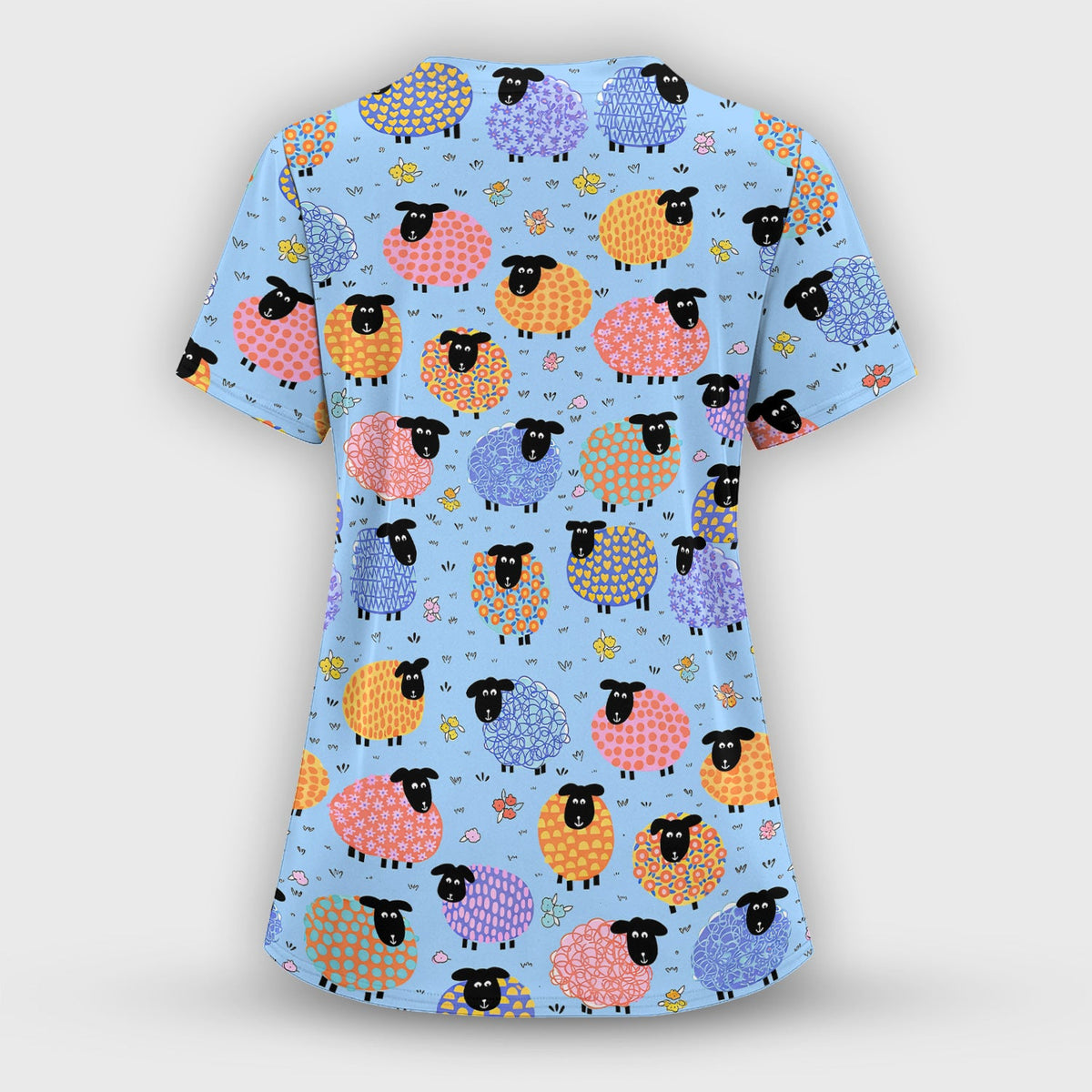 Funny Colorful Sheep Pattern Scrub Top, Comfortable Scrubs for Nurses