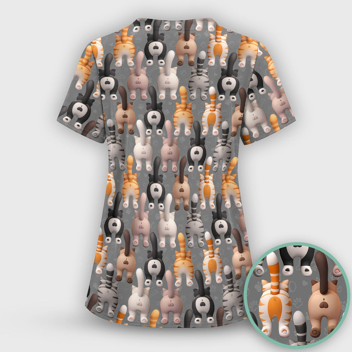 Cat Butt Paw Print Nurse Scrub Top