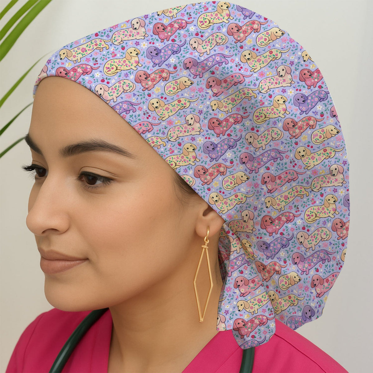 Dachshund Floral Scrub Cap