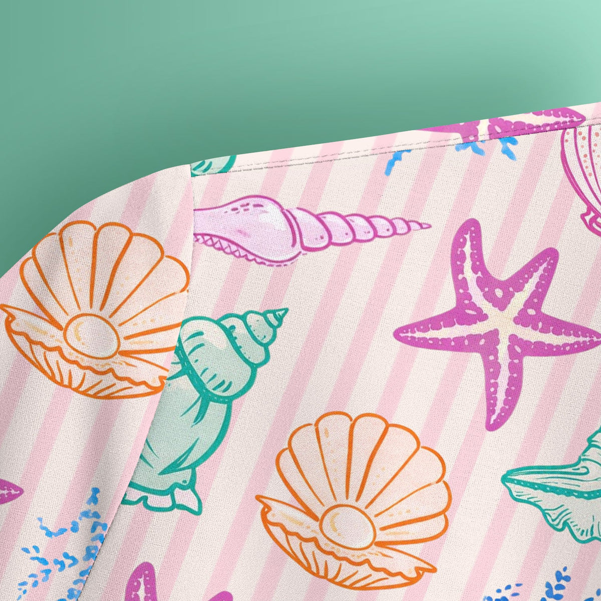 Colorful Seashell Starfish Ocean Stripe Nurse Scrub Top