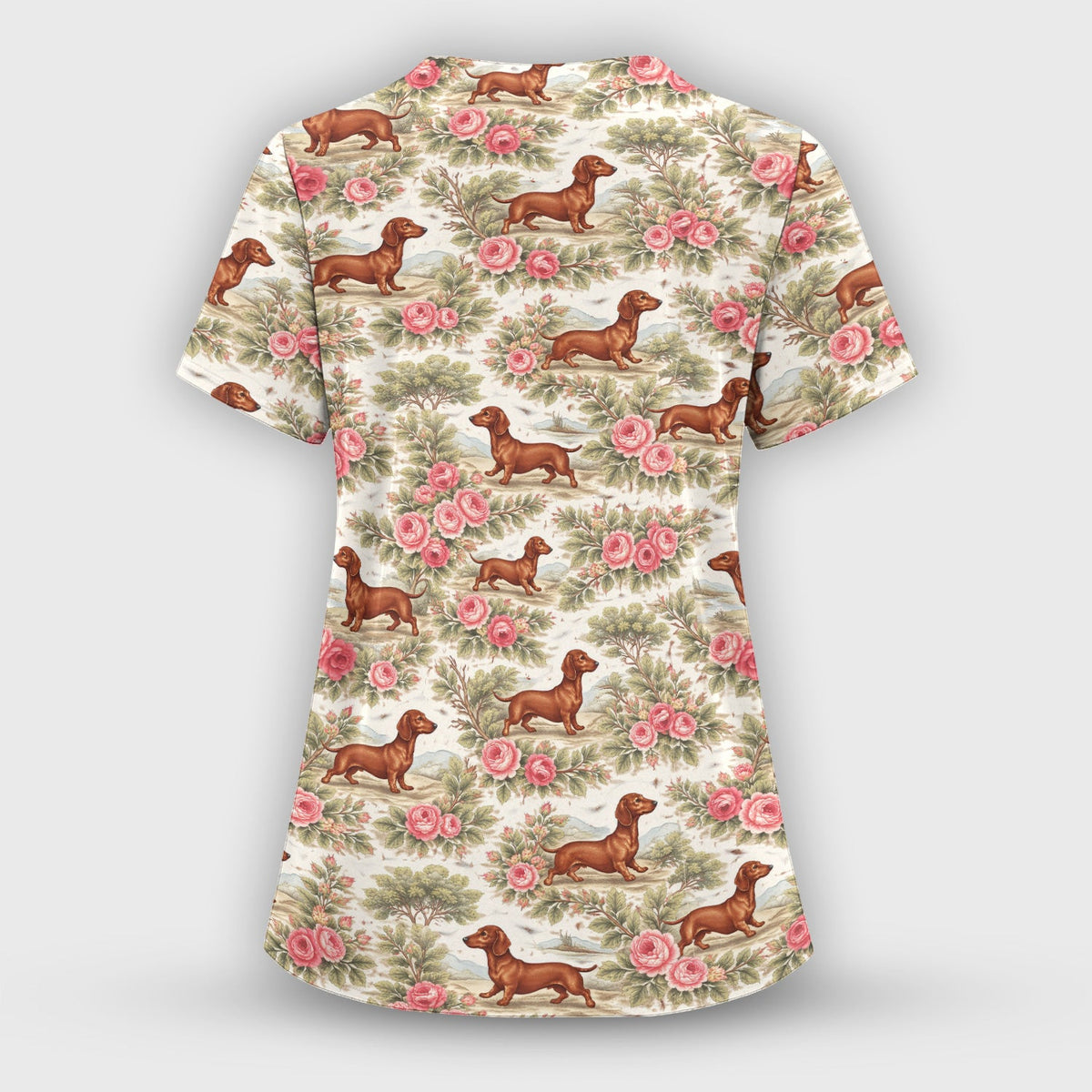 Vintage Dachshund Rose Floral Nurse Scrub Set