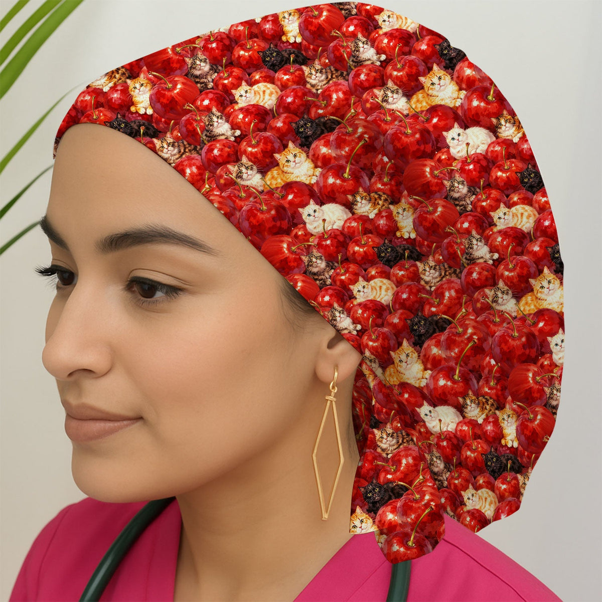 Cat Cherry Scrub Cap