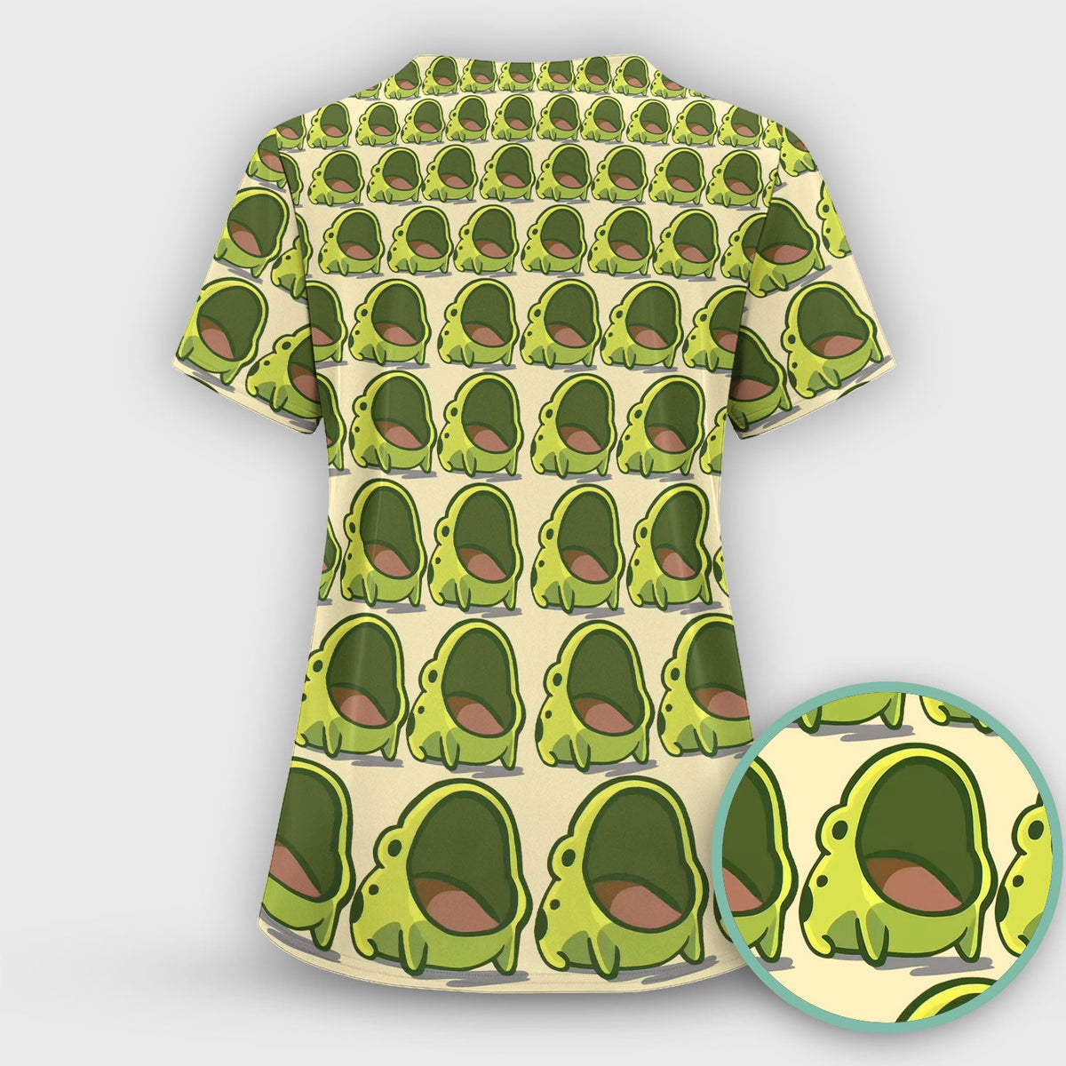 Green Frog Cartoon Nurse Scrub Top