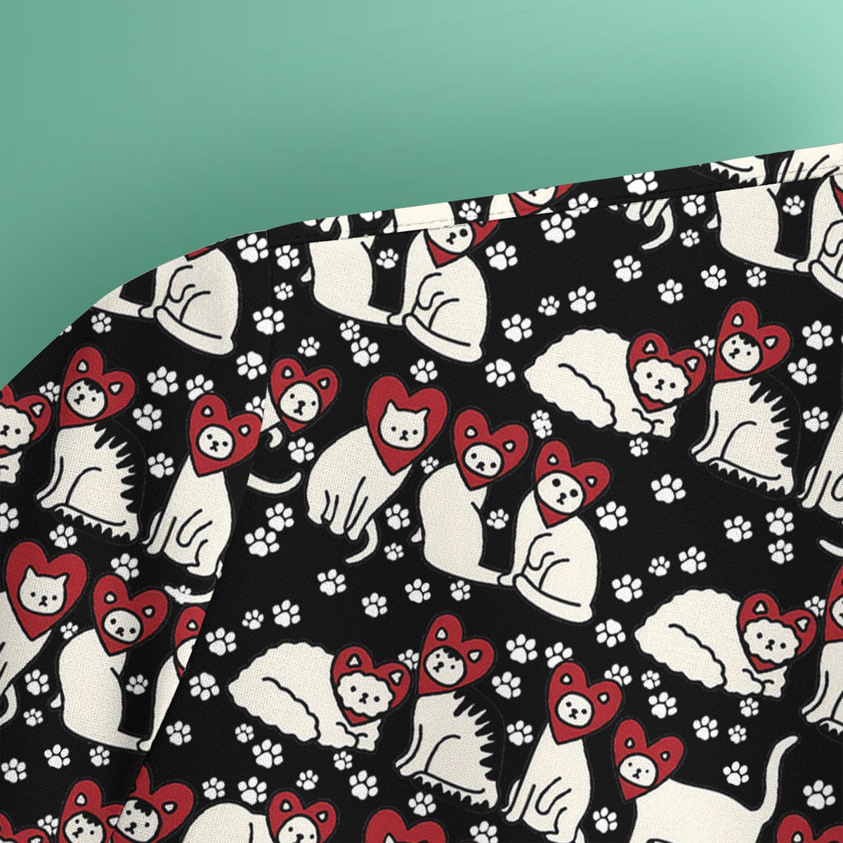Cute Cat Heart Pattern Scrub Top, Funny Cat Scrub Shirt For Nurses, Breathable Fabrics Nursing Uniform
