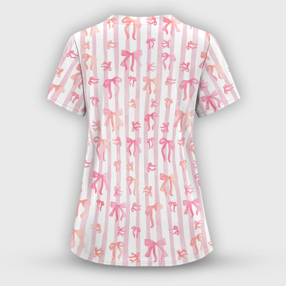 Pink Bow Stripe Nurse Scrub Top