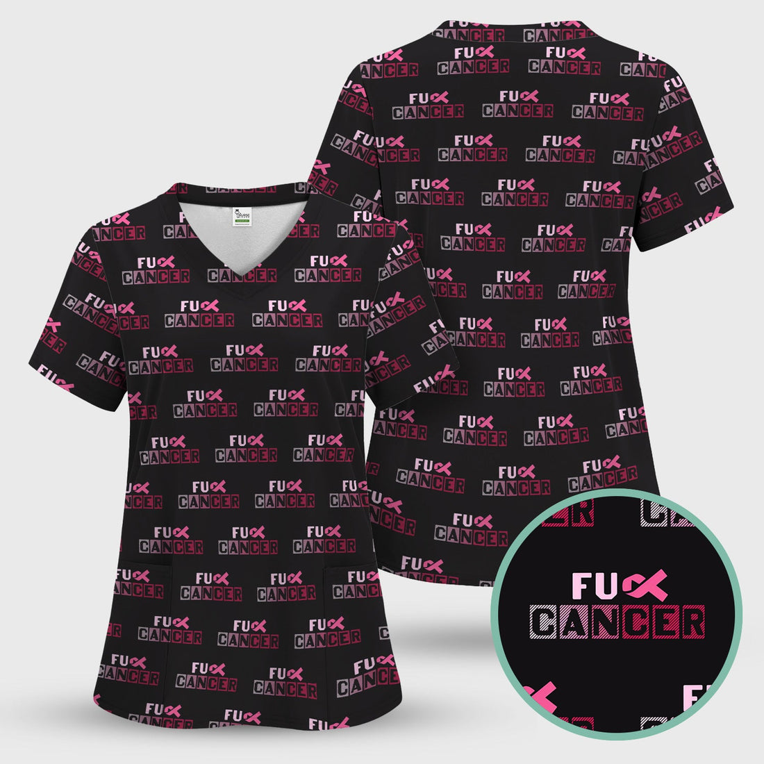 Breast Cancer Pink Ribbon Survivor Nurse Scrub Top