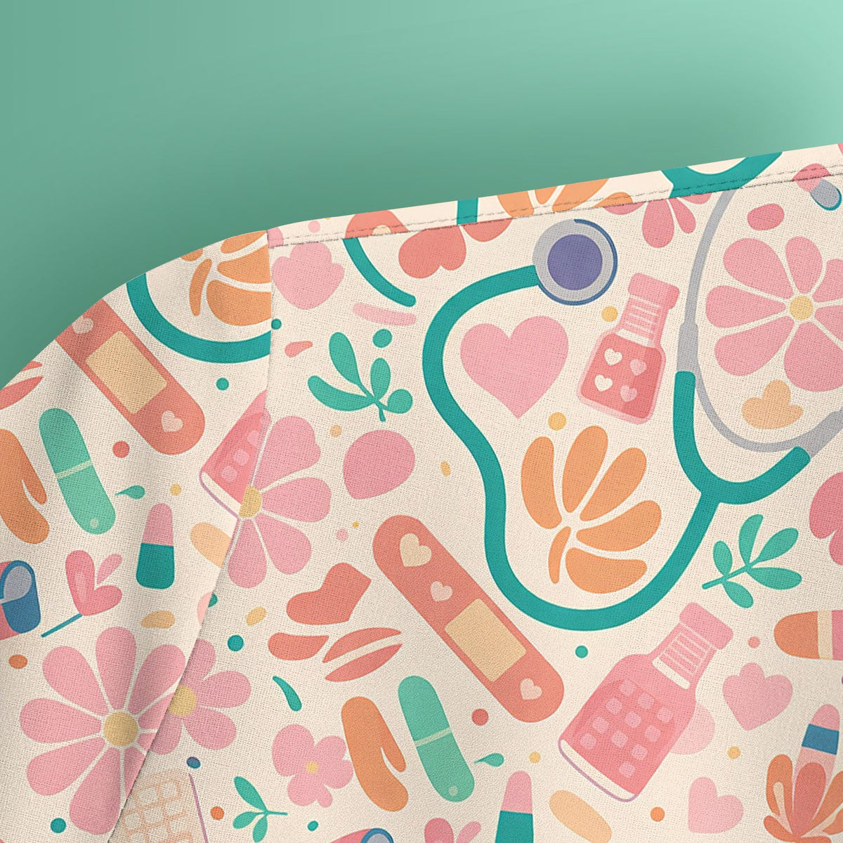 Medical Floral Nurse Scrub Top