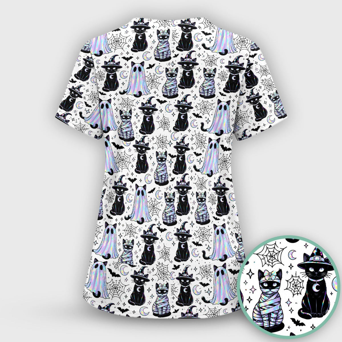 Ghost Witch Cat Nurse Scrub Set - Halloween Gift