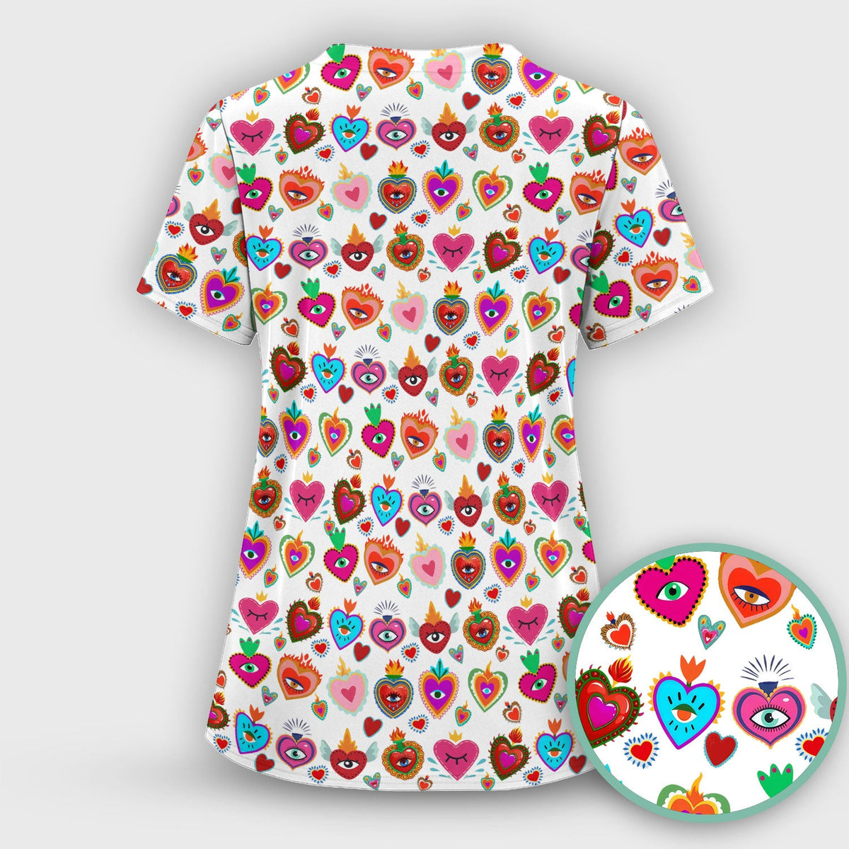 Valentine Colorful Sacred Heart Nurse Scrub Set