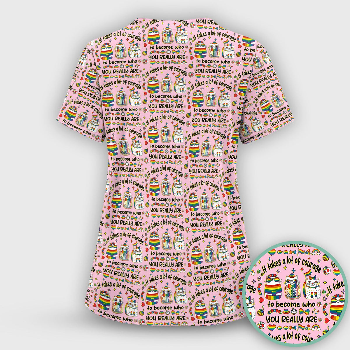 Nurse Rainbow Cat Courage Scrub Set