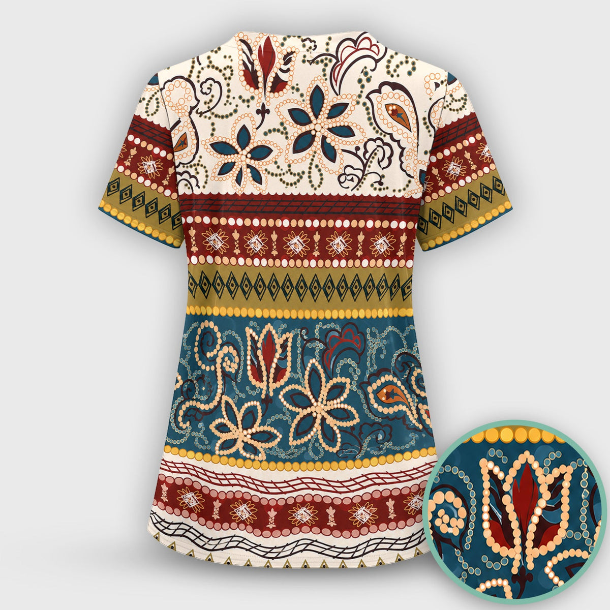 Boho Paisley Floral Stripe Nurse Scrub Set