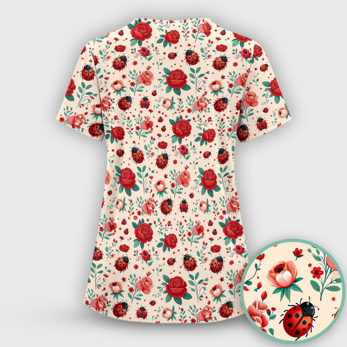 Ladybug Red Rose Floral Nurse Scrub Set
