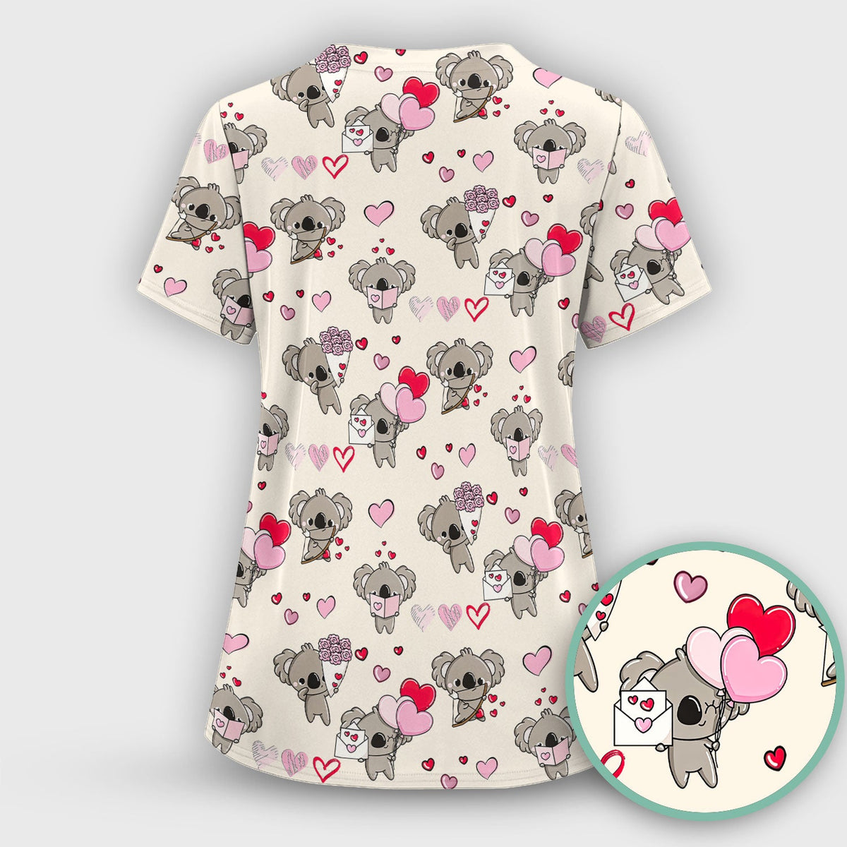 Valentine Koala Holding Flowers Nurse Scrub Set