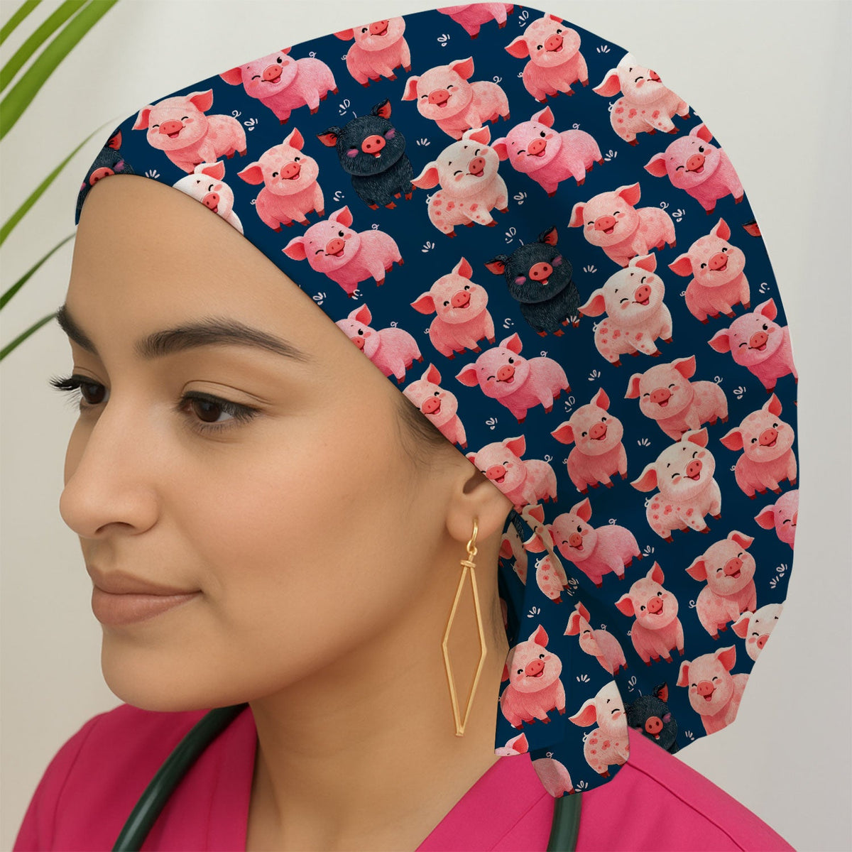 Farm Pig Cartoon Scrub Cap