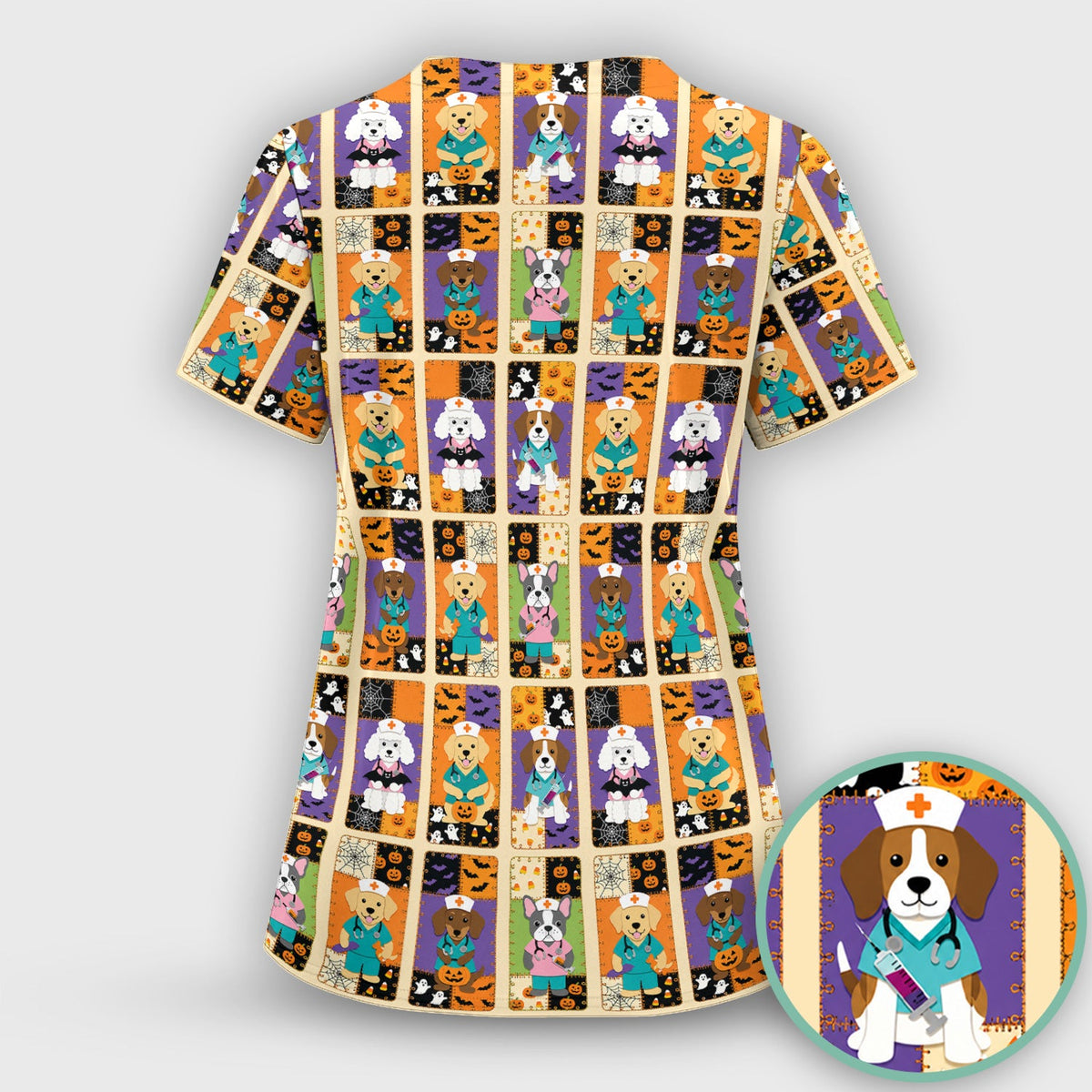 Spooky Dog Veterinary Nurse Scrub Top