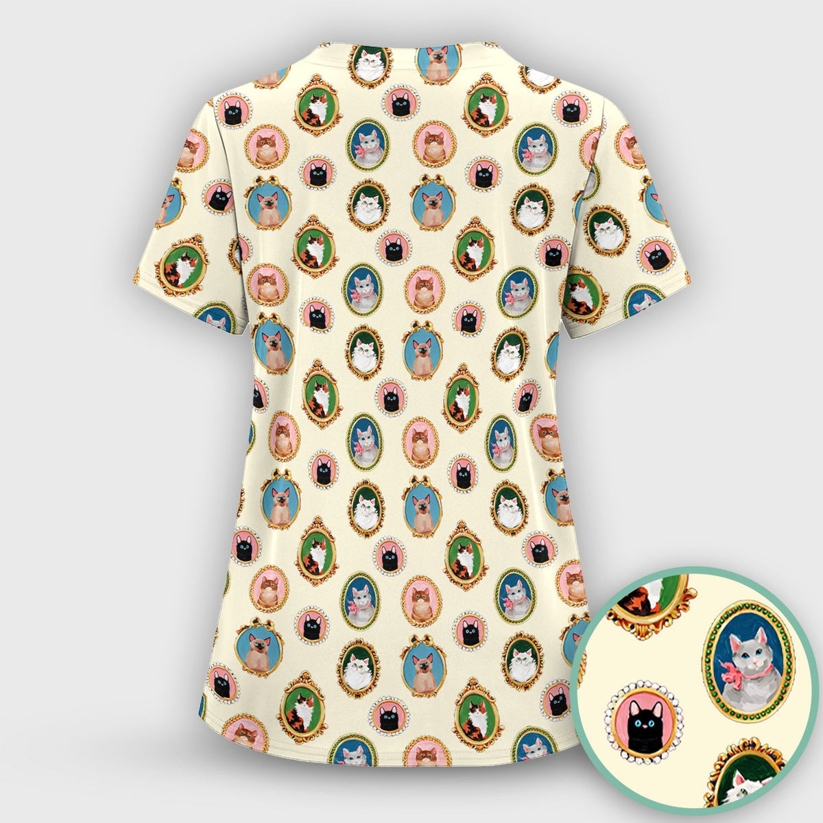 Vintage Cat Portrait Nurse Scrub Set