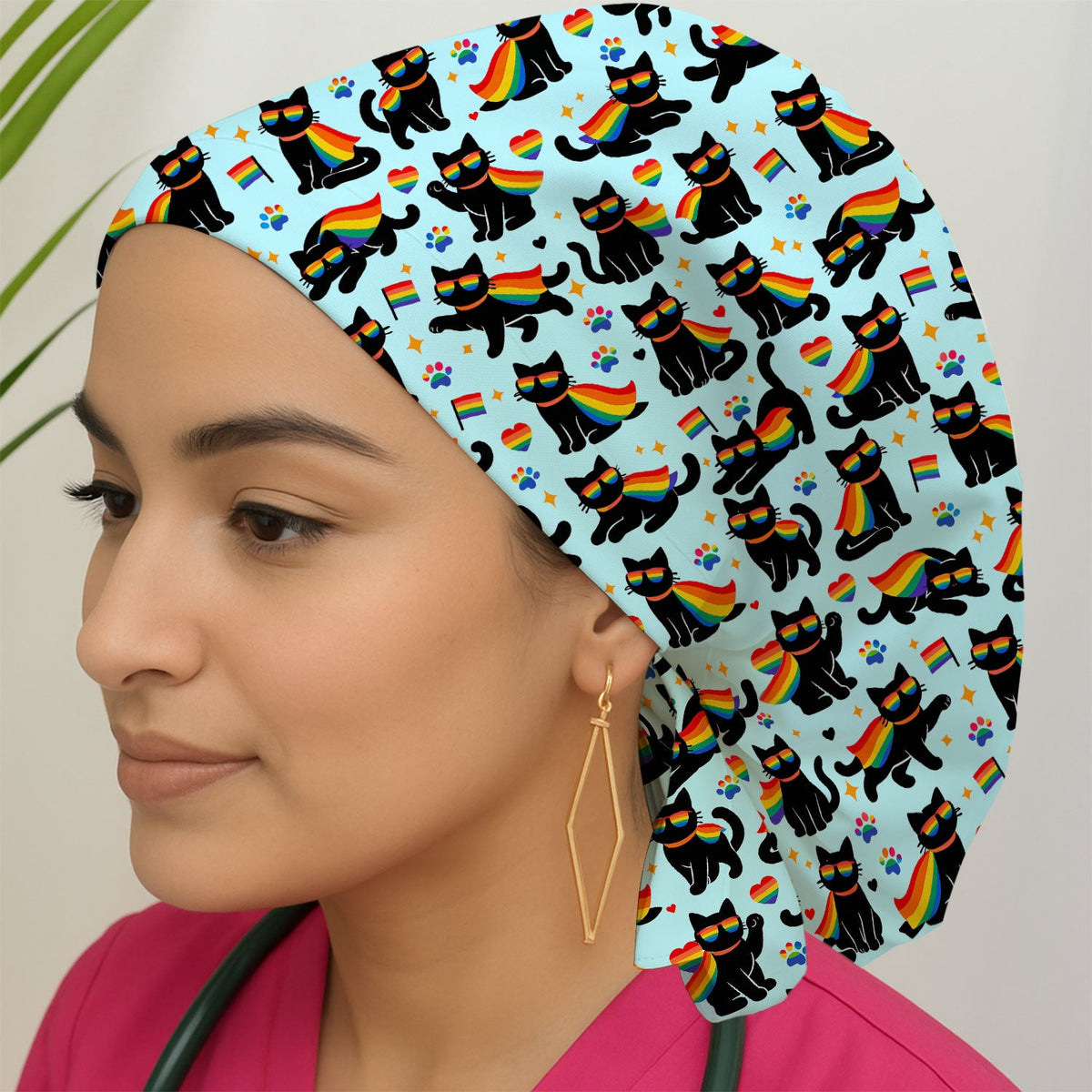 Rainbow Black Cat Pride Scrub Cap