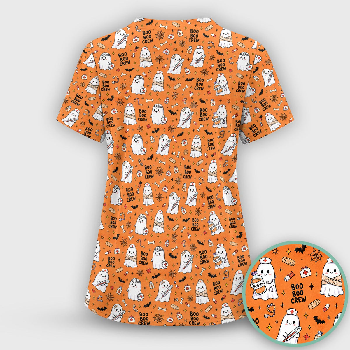 Cute Halloween Boo Boo Crew Ghost Scrub Top, Comfortable Scrubs for Nurses