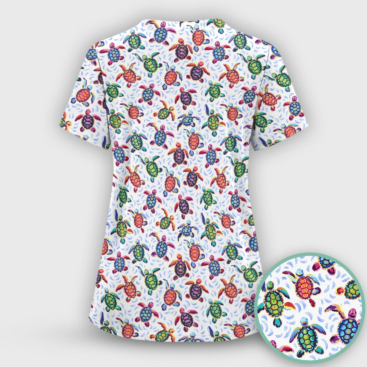 Colorful Sea Turtle Wave Nurse Scrub Top