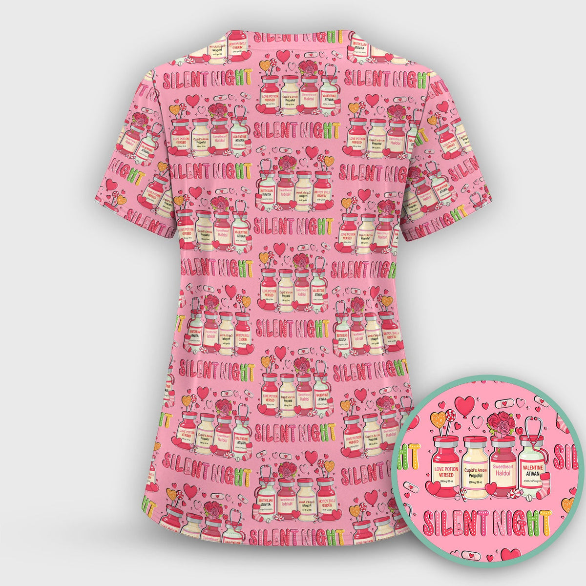 Valentine Silent Night Love Nurse Scrub Top