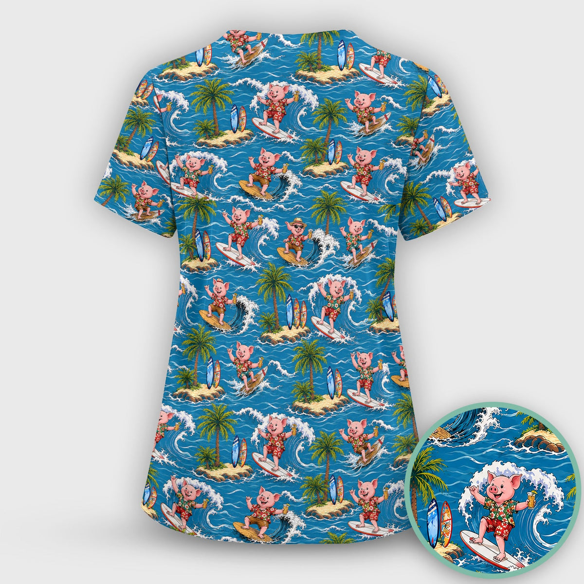 Tropical Surfing Pig Island Nurse Scrub Top
