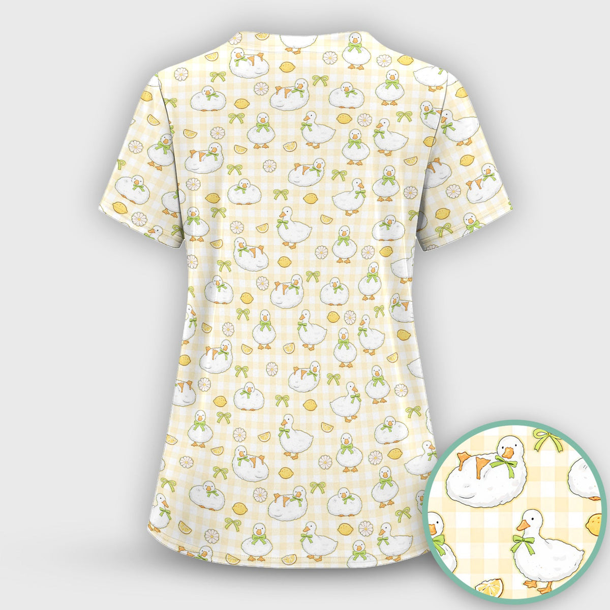 Adorable Ducks Lemon Daisy Nurse Scrub Top