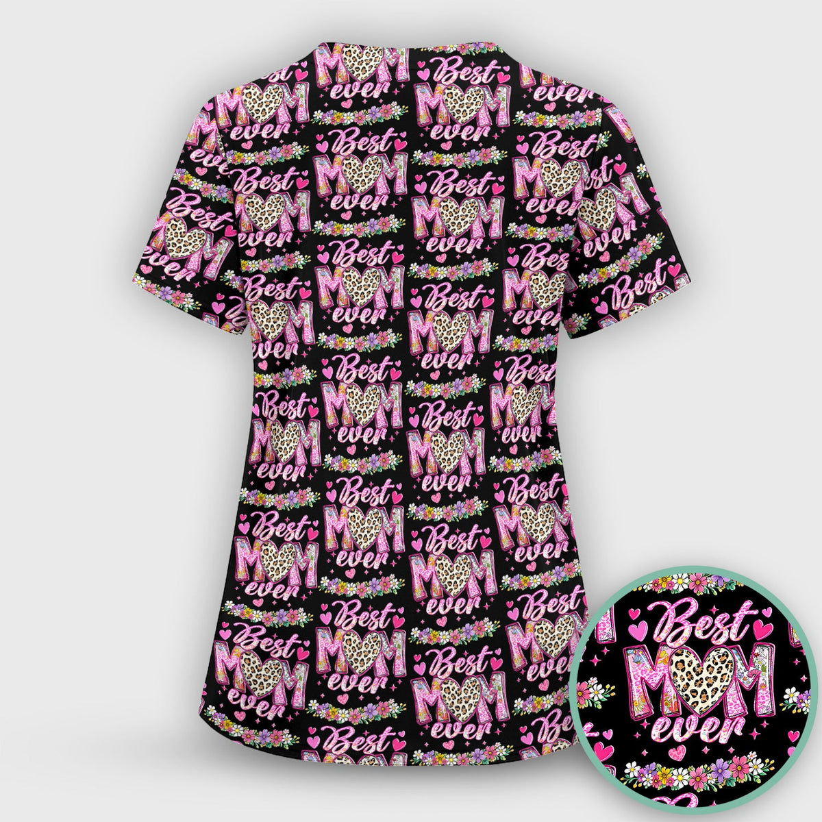 Best Mom Ever Leopard Heart Nurse Scrub Set